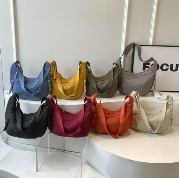 Women's Fashion Plain Color Nylon Crossbody Hobo Bag